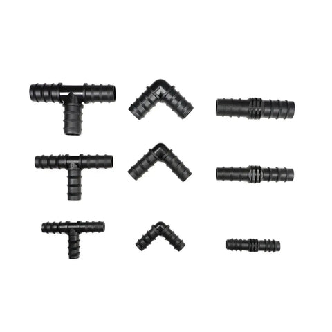 Water Connector Kit For Garden Drip Irrigation, 2 To 50 Pieces, 16mm 20mm 25mm PE Pipe Fittings, Straight 20mm Adapters, Hose Tubing Connectors, DIY Friendly Easy Install Durable Plastic Fittings For Micro Irrigation, assorted black T and elbow connectors