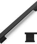 Close-up of 2 Pack Slick Matte Black Cabinet Handles 6-1/4 Inch 160mm Long Kitchen Cupboard Drawer Pulls, modern hardware design.