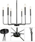 Matte Black 6 Light Farmhouse Chandelier For Dining Room And Kitchen Island Modern Metal Lighting Fixture With Retro Candle Style Bulbs Dope Look Perfect For Living Room Bedroom Foyer Entryway And Kitchen Lit Vibe, showing details