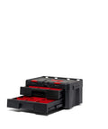 Four Piece Rolling Tool Storage System With Large Rolling Toolbox And Two Drawer Toolbox And Two Tray Organizers shown partially open