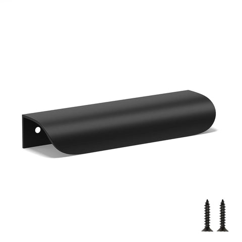 12 Pack 5 Inch Black Cabinet Pulls Edge and Finger Drawer Handles for Cabinets, flat kitchen hardware with screws, side view.