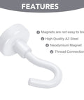 Heavy Duty Magnetic Hooks 30 Lbs Capacity 10 Pack Industrial Grade Rare Earth Magnets features list with white hook detail