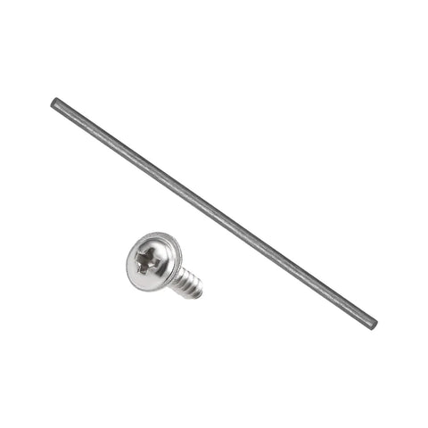 High Grade Top Shelf 10 Pack 1mm X 400mm Carbon Fiber Rods And 50 Pack 2mm X 8mm Self Tapping Screws on white background.