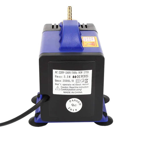 Back view of Submersible Water Pump For Engraving Machine 80W 3.5m Lift CN Plug 220V showing specifications label