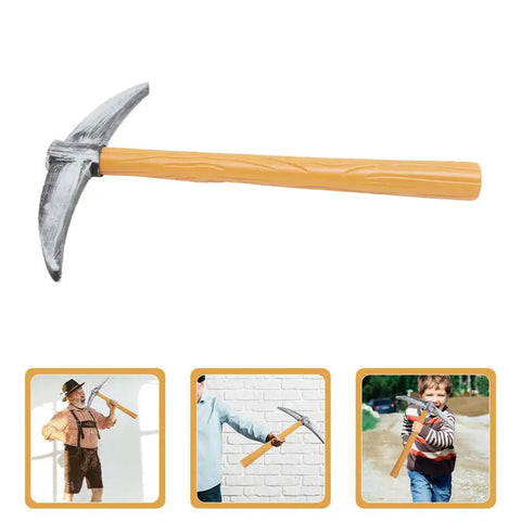 Decorative Fake Pickaxe Prop for Parties Cosplay And Events Lightweight Plastic And Foam Construction shown in use by individuals