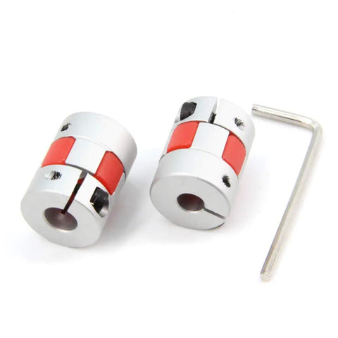 Two Pack Aluminum Plum Shaped Flexible Shaft Coupler 6.35 mm To 8 mm Bore 20 mm Diameter 25 mm Length with hex key