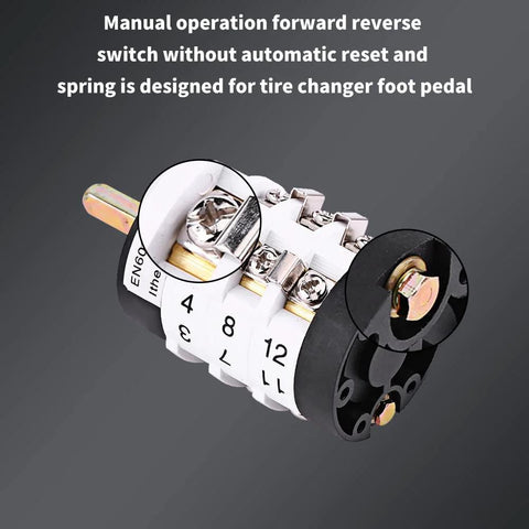 Tire changer forward/reverse switch assembly for car tire changer, white numbered dial, metal body with black end caps