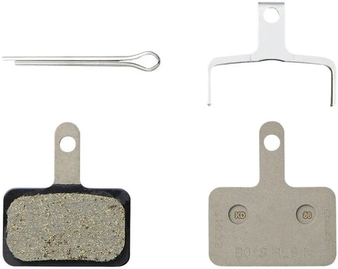 B05S-RX Disc Brake Pad And Spring For 2-Piston Calipers Resin Compound With Stainless Steel Back Plate shown in parts