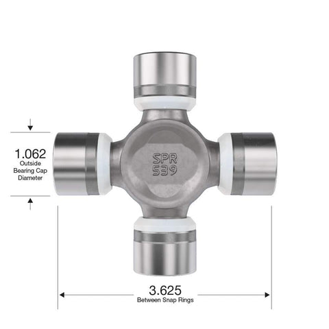 U Joint Kit 1330 SPL25 OSR Outside Snap Ring Non Greaseable OE Replacement With 1.062 In Bearing Cap Diameter And 3.625 In Cap To Cap Span