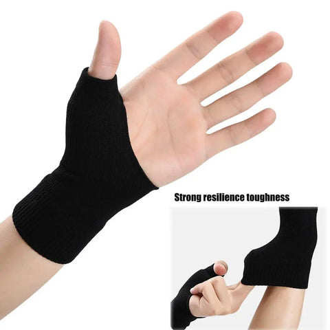 Thumb Arthritis Compression Gloves With Gel Pads For All Day Comfy Fit Breathable Fingerless Wrist Support Carpal Tunnel Relief For Hand And Thumb Pain Adjustable Elastic Band One Pair, shown on a hand with a stretch demonstration.