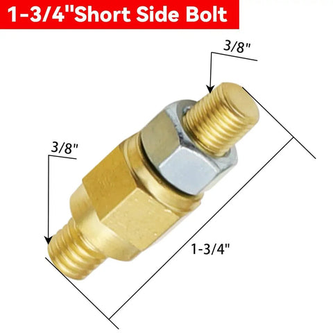 Snag These Heavy Duty 2 Pack Car Side Post Battery Terminal Brass Studs With Universal 3/8 Inch 16 Threads For Quick Garage Swaps And Foolproof Charging Hooks That Hold Tight, showing 1.75 inch brass side bolt with 3/8 inch threads.