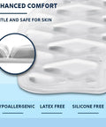 Close-up of white gel toilet seat cushion, hypoallergenic, latex free, silicone free, for seniors with enhanced comfort