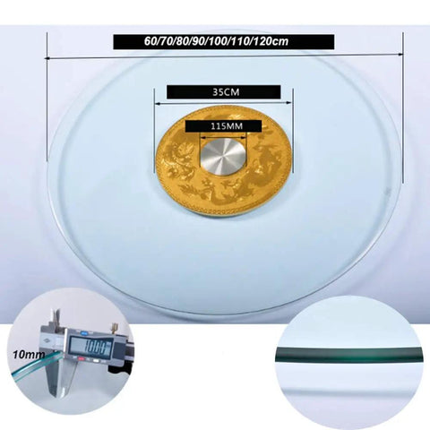 Large Tempered Glass Turntable With Silent Ball Bearing And Thickened 10mm Base, 360 Degree Rotating Tray dimensions and close-ups