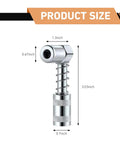 90 Degree Grease Coupler Adapter For Heavy Duty Grease Guns 3 Jaw Spring Lock Steel Fittings with dimensions labeled