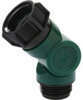 180 Degree Swivel Hose Connector For Faucet, Green, Anti Kink Garden Hose Adapter With Full Motion, Durable Faucet Attachment, Prevents Tugging And Tangling, Easy Install For All Seasonal Use, green plastic hose connector shown angled