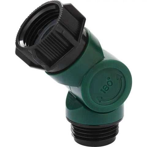 180 Degree Swivel Hose Connector For Faucet, Green, Anti Kink Garden Hose Adapter With Full Motion, Durable Faucet Attachment, Prevents Tugging And Tangling, Easy Install For All Seasonal Use, green plastic hose connector shown angled