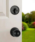 Two Pack Iron Black Front Double Door Handleset With Knob And Single Cylinder Deadbolt Keyed Entry Plus Dummy Non Lock Handle
