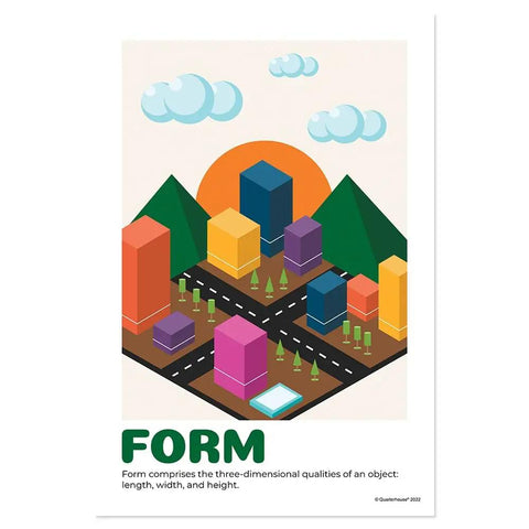 Seven Art Classroom Posters Set for Decor and Learning, Form element, 12 by 18 inches, satin finish paper, K12 teaching poster, USA-made