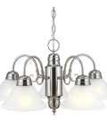 Five Light Chandelier In Satin Nickel With Alabaster Glass Shades Dimmable Fixture For Dining Room Foyer Or Kitchen Adjustable 48 Inch Chain