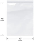 12 By 15 Inch 4 Mil Zipper Reclosable Bags Heavy Duty Poly For Food Storage And Organization, FDA Compliant, Durable Clear Bags For Kitchen, Pantry, Craft Or Home Use, Case Of 500 In 5 Packs Of 100, shown with 12 x 15 in dimensions