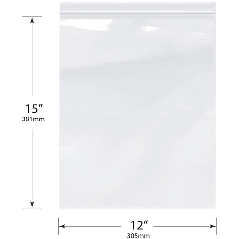 12 By 15 Inch 4 Mil Zipper Reclosable Bags Heavy Duty Poly For Food Storage And Organization, FDA Compliant, Durable Clear Bags For Kitchen, Pantry, Craft Or Home Use, Case Of 500 In 5 Packs Of 100, shown with 12 x 15 in dimensions