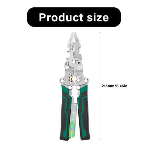 Pro Grade Badass Heavy Duty Foldable Wire Stripper And Multi Function Crimper, 215mm steel tool for versatile wiring tasks.