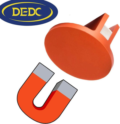 DEDC orange aluminum grooved magnetic jack pad with U-shaped pinch-weld adapter