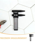 OHPHCALL 2pcs Wheel Hub Diameter Ruler ABS Measuring Tool for Automotive positioned on white hexagonal tiles.