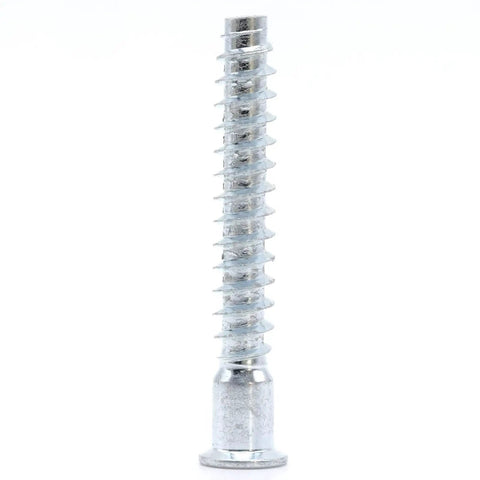 Close-up of single M7 x 50mm Confirmat Screw for Flat Pack Furniture with 5mm pre drilled holes, durable for wood and composite assembly.