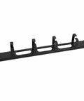 1U 19 Inch Server Rack Cable Management Panel Heavy Duty Steel Horizontal Patch Cord Organizer in black, with four ring pass-through slots.