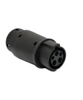 Portable DC Fast Charging Adapter For Electric Cars Type 1 To Type 2 J1772 Plug universal connector, black, close-up view.