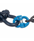 Close-up of 4 Ton Snatch Block With Swivel Shackle And 4.5 Inch Sheave, blue connector and chain detail