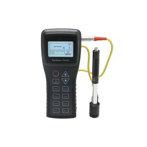 Portable Digital Hardness Tester Meter For Metal Materials Plug And Play Operation Heavy Duty Design With Built In Printer displaying screen.
