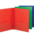 Two Pocket Poly Folder Set With Three Hole Punch Prong Fasteners For Letter Size Papers Assorted Colors Three Per Pack