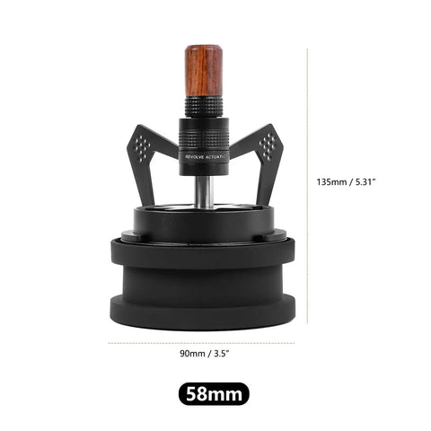 Nail Your Shot Routine With This Slick Rotary Wdt Tool that Breaks Up Coffee Clumps Quickly showing a 58mm coffee distribution tool.