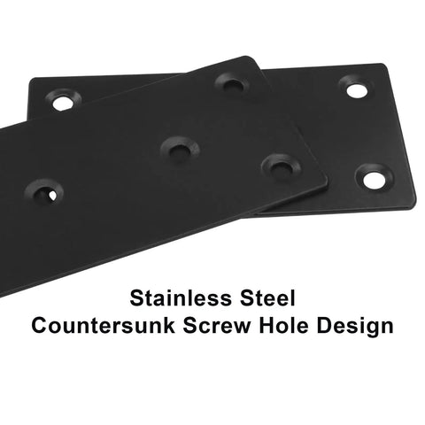 4 Pack Black Stainless Steel Mending Plates For Wood, 4 x 2 Inch Flat Brace Brackets With Screws, heavy duty, rust resistant