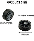 RC Car Wheel Set 30 Small Rubber Wheels With 15 Round Shafts Axles For RC Cars Trucks Robots DIY Model Toy Building Project Silver 2x16mm, showing 16mm diameter and 7mm width rubber wheels, suitable for 2mm shaft.