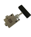 SS316 stainless steel hand-operated needle valve for gas and water, 60,000 psi, inline with black rectangular knob.