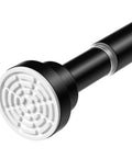 Close-up of Adjustable No Drill Curtain Rod For Windows And Doors Black Spring Tension Rod End Cap, sturdy and easy to install.