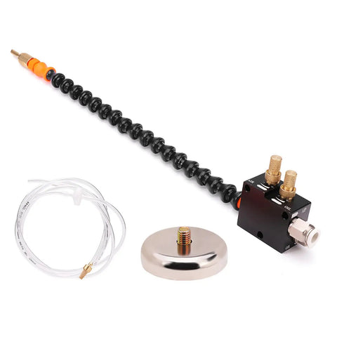 Industrial Grade Adjustable Coolant Spray Nozzle With Rock Solid Mounting Base And Extra Reach Suction Pipe For Metal Cutting And Shop Lubrication That Kicks Butt with flexible hose and base.
