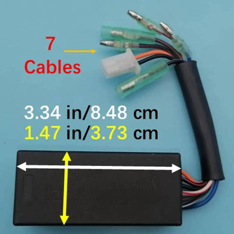 CDI Box Igniter Module For ATV Quads Beef Up Performance With Scrambler Sportsman Predator 50 90 Carb Parts 0451018 0452187 0451021 2003 2004 2005 2006 New Z191 with 7 cables and dimensions labeled.