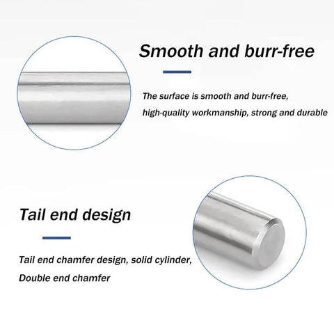 304 Stainless Steel Dowel Pin Set 100 Pcs Beefed Up Pro Grade Precision Ground Alignment Pins For Machinery, Fixtures, And Mold Positioning And Fastening Use 2x20, smooth surface and chamfer design visible.
