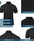 Men's Midweight Short Sleeve Polo Shirt in Classic Black featuring moisture-wicking and snag-resistant fabric for service jobs.