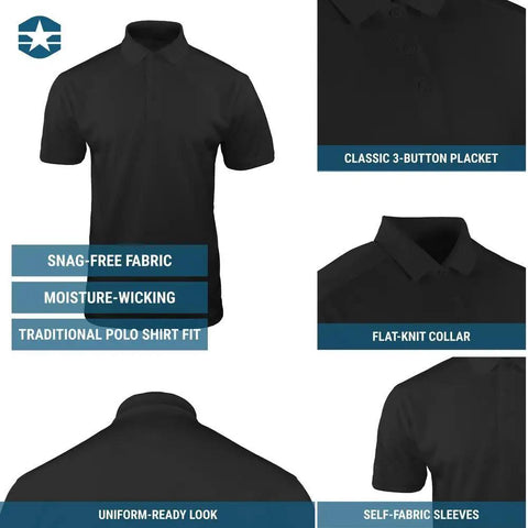 Men's Midweight Short Sleeve Polo Shirt in Classic Black featuring moisture-wicking and snag-resistant fabric for service jobs.