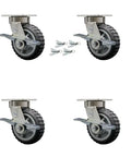 Heavy Duty Kingpinless Swivel Caster Set Of Four With Six Inch Thermoplastic Rubber Wheels And Precision Ball Bearings, includes wheel pins.