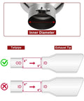 Diagram showing 4 Inch Inlet To 8 Inch Outlet Stainless Steel Exhaust Tip 15 Inch Bolt On Tail Pipe With 45 Degree Angled Cut Universal Fit