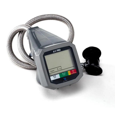 Pro Grade Digital Display AC Recharge Gauge With 24 Inch Hose For R-134A Refrigerant Guided Commands For Easy Refill Quick Connect Coupler Automotive AC Tool, handheld