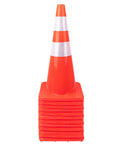 Stack of 28 Inch Traffic Cones Set Of 12 Jobsite Ready High Visibility Plastic Road Cones PVC Safety Parking Cones with reflective strips.