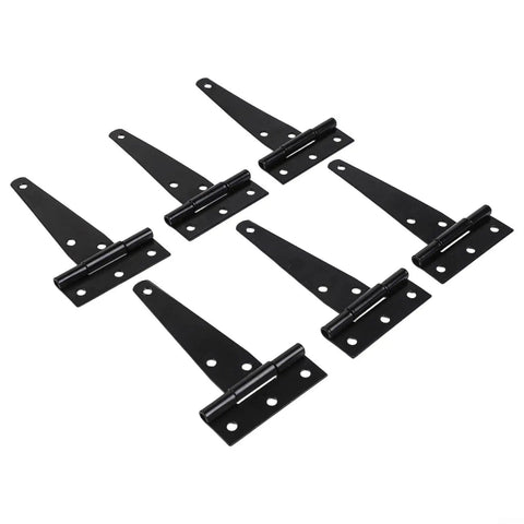 Set of six Five Inch Black T Strap Hinges For Barn Doors And Garden Sheds Rustproof Iron Gate Hardware With Mounting Screws 180 Degree Swing