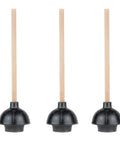 Heavy Duty Toilet Plunger Set 3 Pack With 18 Inch Wood Handle, Double Thrust Rubber Cup, Commercial Grade Bathroom Plunger